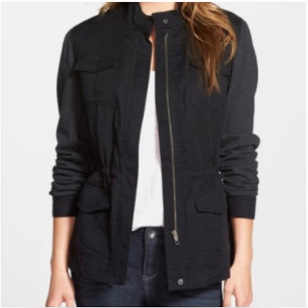 Caslon Lightweight Utility Jacket, Black/Charcoal Gray, Size Small